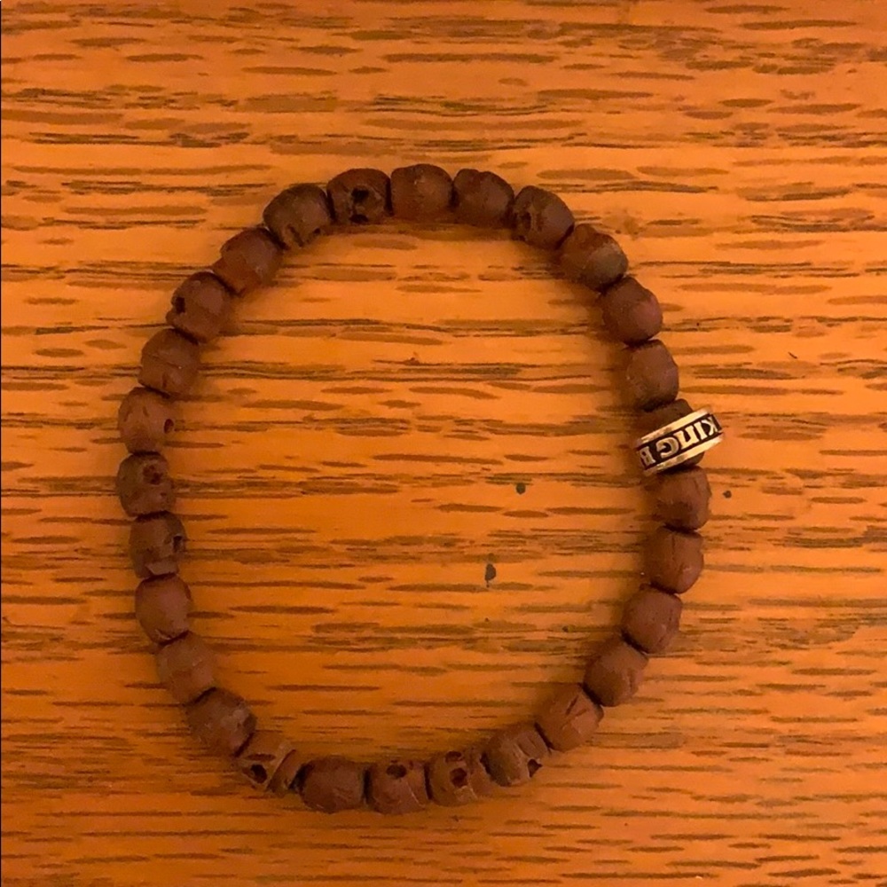 Men’s Beaded Bracelet with a Silver Logo